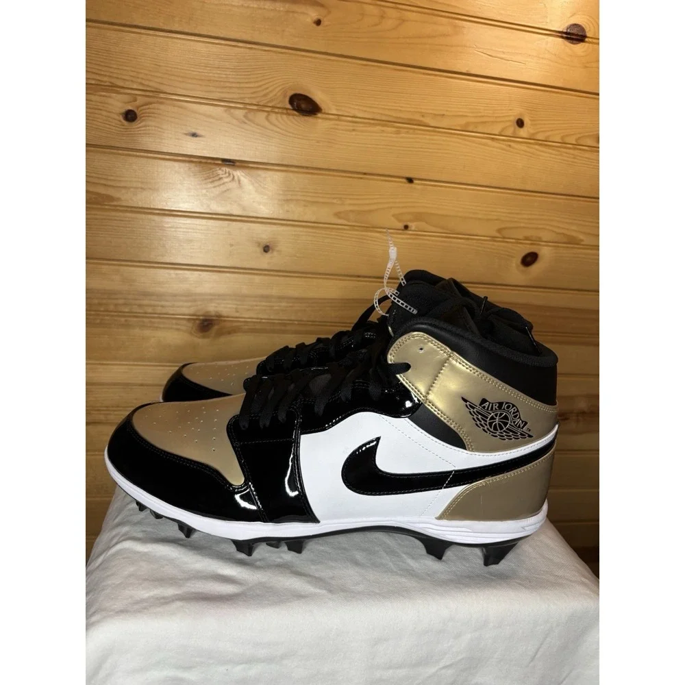 Nike Air Jordan 1 Mid TD Football Cleat Black & Gold FJ6805-701 Men Size 16 NEW!